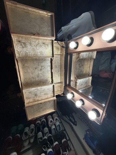 Williams Sonoma Gold Rolling Trolley Case with Mirror, Lights, Wheels