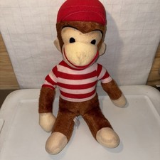 Vintage Curious George Plush 19" Red Hat Red  White Striped Shirt