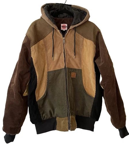 ThriftJam Hooded Jacket Reworked Patchwork Corduroy Unisex Size L Oversized - product listing photo
