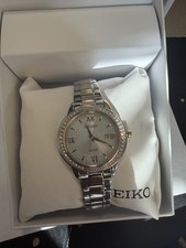 Seiko Solar SUT246 MOP Women’s Two-Tone Crystal Accent Analog Watch