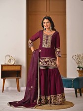 Exclusive Silk Wine Top Palazzo With Dupatta For Women Festival Wear