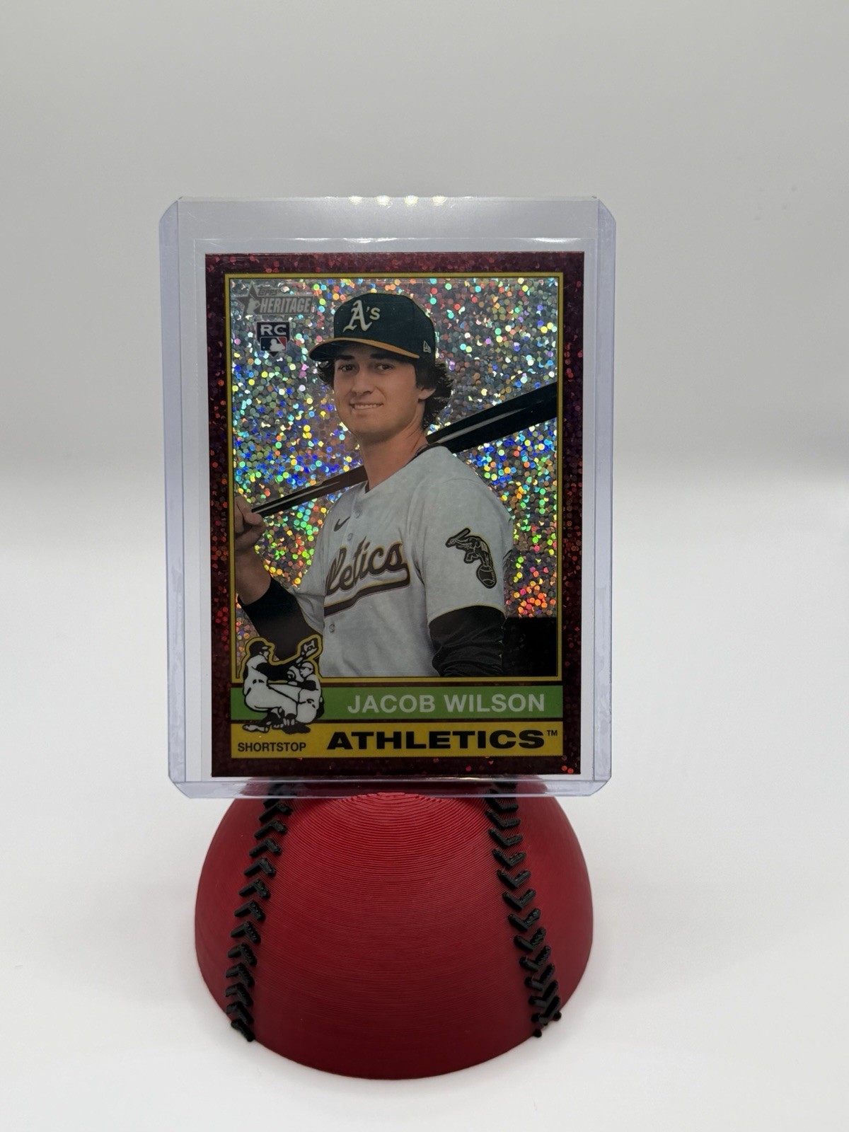 Topps 2025 Heritage Chrome Burgundy Sparkle Jacob Wilson Athletics RC #15