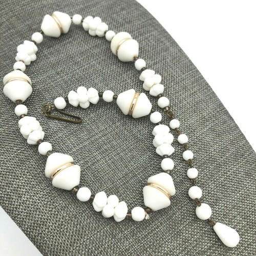 Milk Glass Necklace Bead Choker Western Germany Vintage - Picture 7 of 12