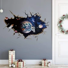 3D Planet Galaxy Astronaut Wall Stickers, DILIBRA Removable Universe Outer Sp...