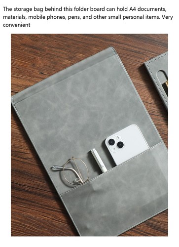 A4 Leather Clipboard Folder Binder clipboard A4 Clip File Leather Portfolio f... - Picture 4 of 6