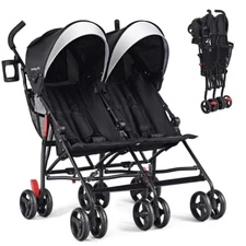 Double Umbrella Stroller, Lightweight Travel Side by Side Twin Stroller with Lar