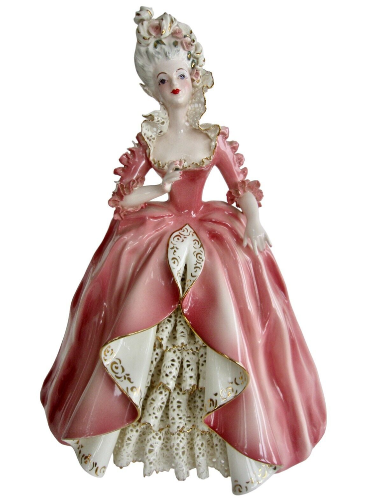 Vintage Florence Ceramics Prima Donna Figurine Pink Dress w Lace CALIFORNIA USA