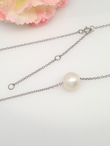Single Freshwater Pearl Pendant Necklace - 925 Sterling Silver - 8mm 16-18" - Picture 4 of 9