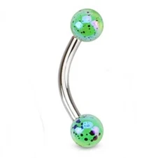 Eyebrow Rook Curve Splatter Green 4mm Balls 16 Gauge 3/8" Barbell Steel 