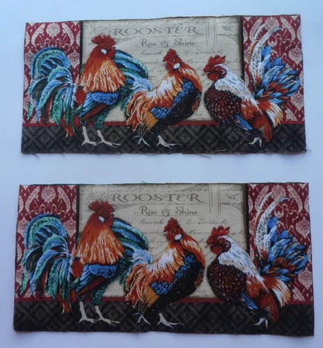 Fabric 2 Cut Squares, Rectangle Chickens Cotton- Multi Colors - Sew Quilt Crafts