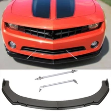 Carbon Fiber Look Front Bumper Lip + Strut Rods For 2010-2013 Chevy Camaro V6