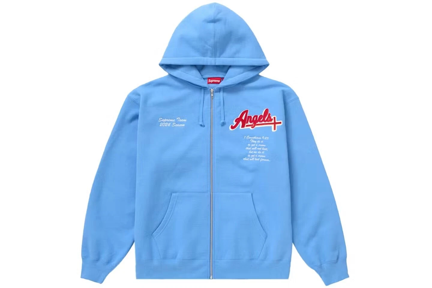 Sweat à capuche zippé Supreme Salvation Angels bleu clair Taille : XXL