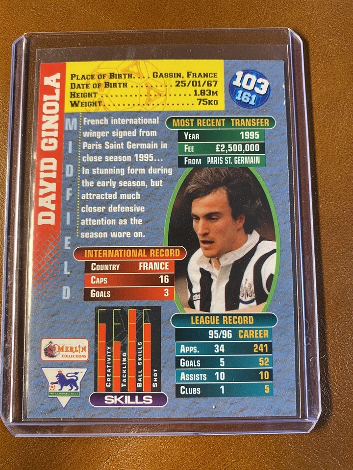 Merlin Premier Gold 1996 David Ginola #103 novato radiocontrol Foto 2 de 2