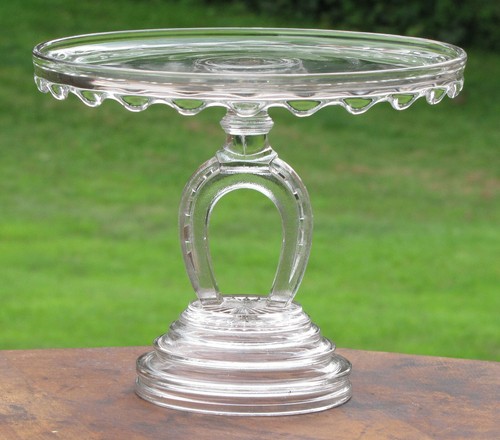 VTG RARE HORSESHOE STEM CAKE STAND EAPG O'HARA GLASS PLATE PEDESTAL EQUESTRIAN - Bild 8 von 12