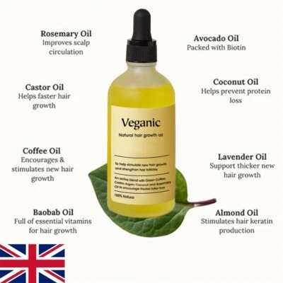 Natural Hair Growth Oil, Veganic Natural Hair Growth Oil Hair Care 60ml UK