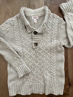 Cat Jack Boys 1/3 Button-up Cable Knit Pullover Sweater Cream