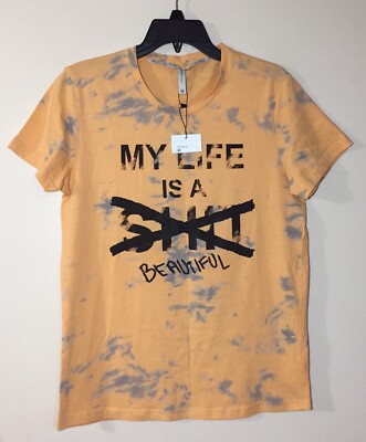 NWT Piazza Italia Man Tie Dye Yellow T Shirt Size  Medium Unisex NEW