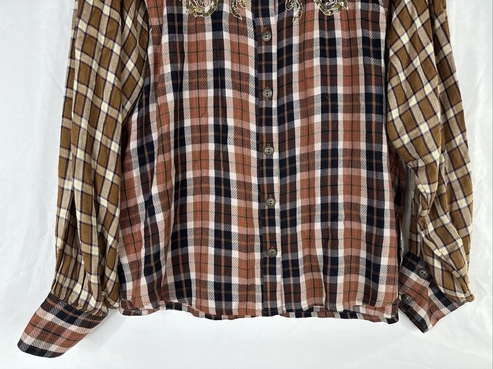 Top túnica Free People para mujer talla M lentejuelas a cuadros manga larga con botones BOHO Foto 3 de 4