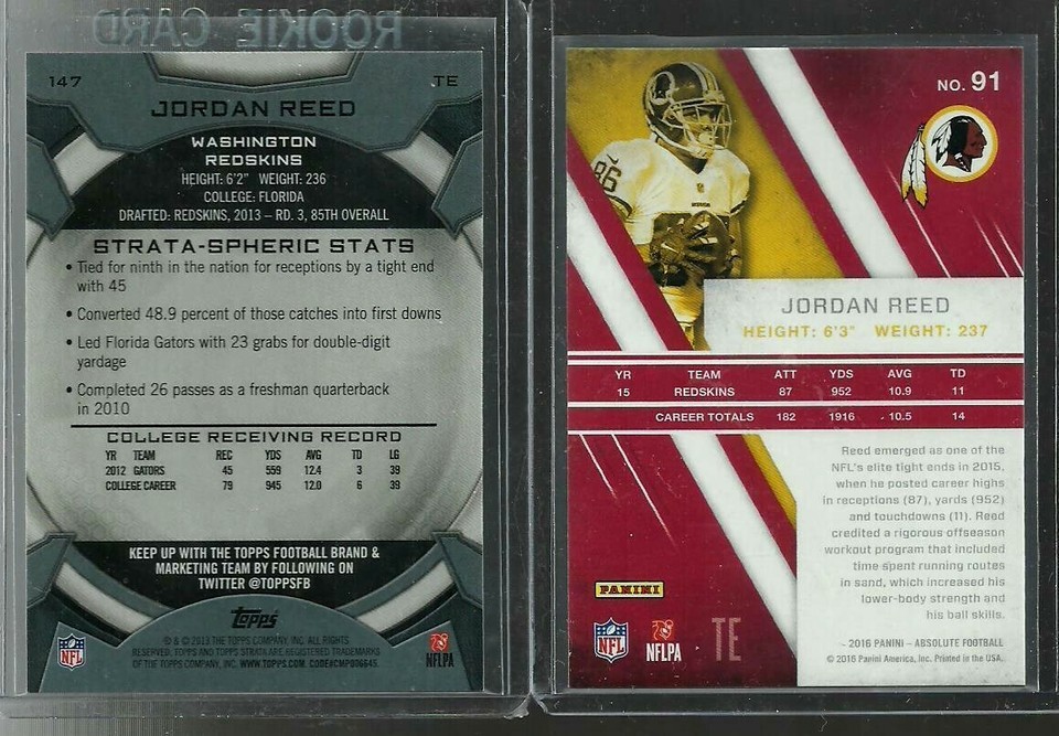 Washington Redskins NFL Jordan Reed 2013 Topps Strata #147 RC 2016 ...