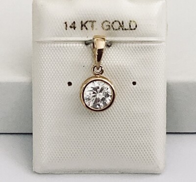 Elegant Solid 14K Yellow White Gold Cubic Zirconia Bezel Set Pendants NEW 