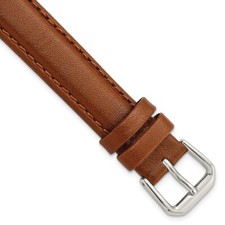 15mm 7.5" Havana Smooth Leather Silver-tone Buckle Watch Band