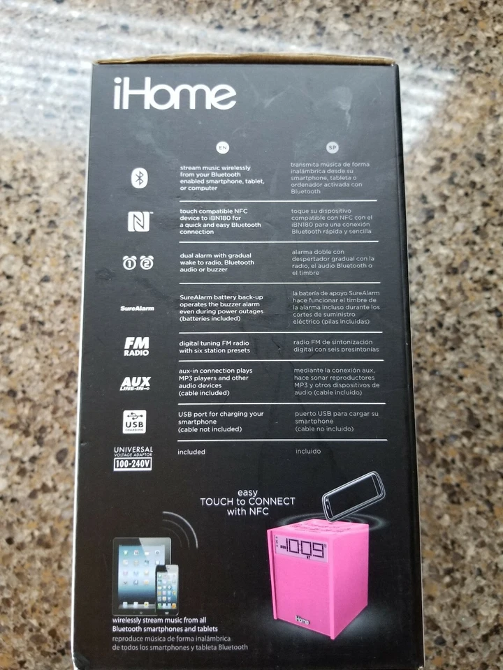 iHome Pink IBN180 Bluetooth FM Clock Radio With USB Charging MSRP $60 - Image 2 of 4