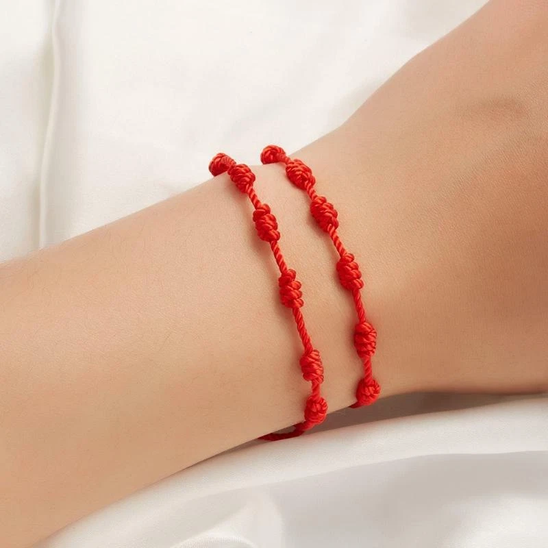 2 Pcs Lucky Red String Bracelet Kabbalah Amulet 7 Knots Protection Rope Gift