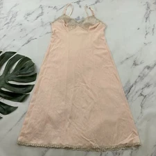 Vanity Fair Womens Vintage Slip Dress Size 34 L Pastel Pink Cream Lace Trim