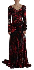 DOLCE & GABBANA Dress Black Floral Roses A-Line Sheath Gown IT36/US2/XS 6000usd