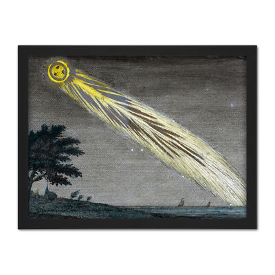 Comet Space Night Landscape Astronomy Etching Framed Wall Art Print 18X24 In