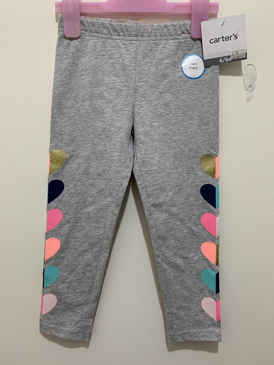 New Girls Carter's Grey Love hearts Print Capri Leggings 6yrs