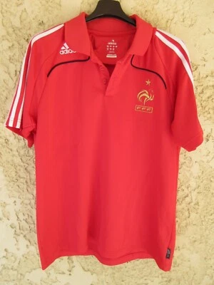 Polo Maillot training équipe de FRANCE ADIDAS vintage FFF shirt rouge 192 US L - Photo 1/4