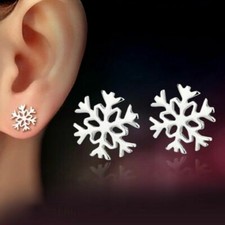 Pretty New Silver Plated Smooth Shiny Snowflake Pierced Stud Post Earrings