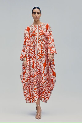 red and white kaftan dress Kaftan Dress - Wedding Guest & Formal Evening - Cape Sleeves Gold Floral Embroidery - Chiffon - US 6