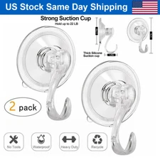2Pcs Heavy Duty Suction Cup Hook Home Suction Wall Hanger Hold Up to 22lb/10kg