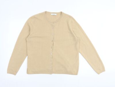 Klassische braune Damen-Cardigan Rundhals Acrylmischung Größe 14