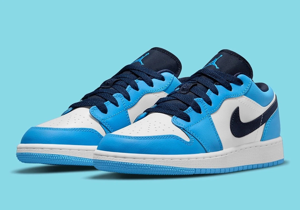 Nike Air Jordan 1 Low Blue Black White UNC Shoes 553560-144 (GS) Youth Size  6Y | eBay