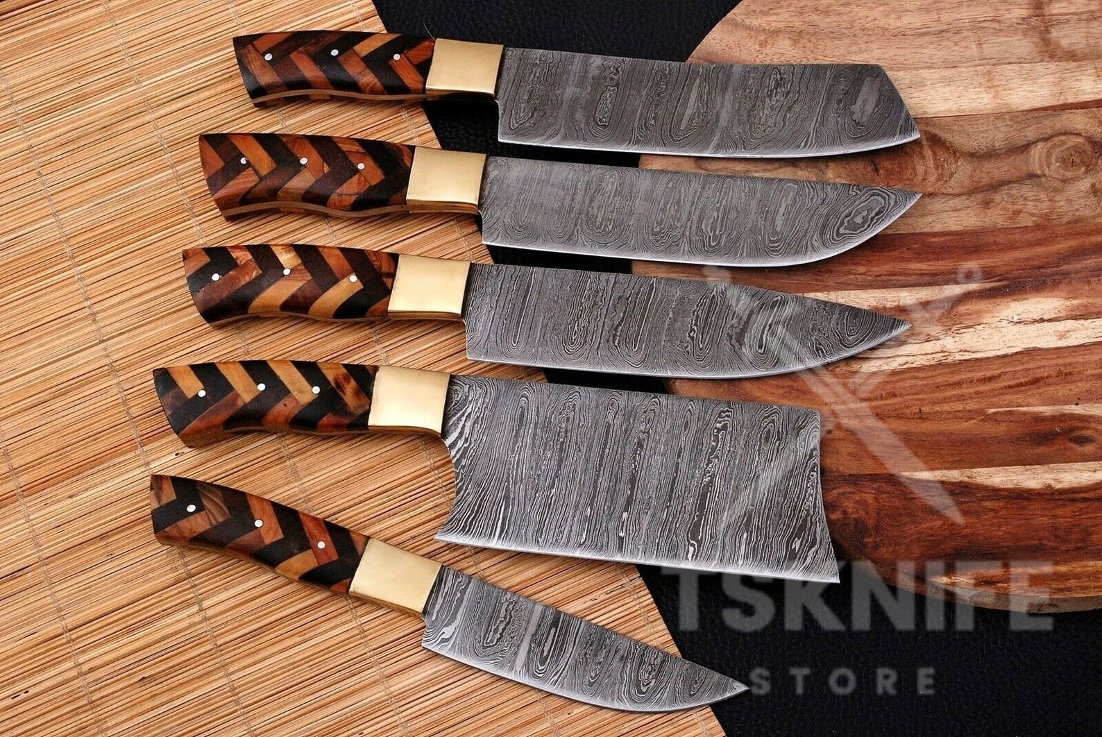 Hand Forged Damascus Chef Knife Set of 5 pcs, Professional Kitchen Chef Knives