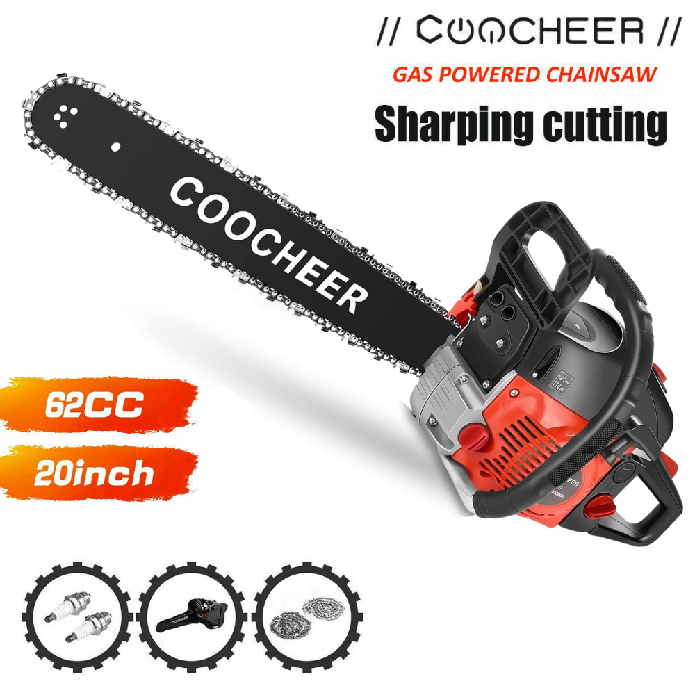 COOCHEER 62cc Gas Gasoline Chainsaw 20" Bar 2Stroke Handheld Chain