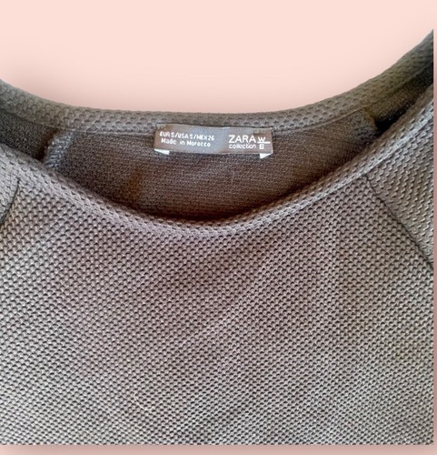 Zara Collection Top Women Small Black Cropped Open Shoulder Long Sleeve Textured - Picture 5 of 9