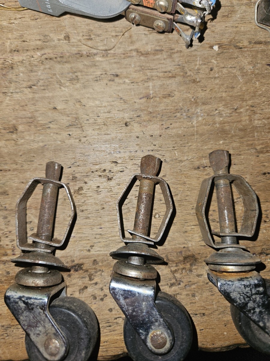 3 VINTAGE ANTIQUE RUBBER FURNITURE CASTERS BUFFET DRESSER MORE 1