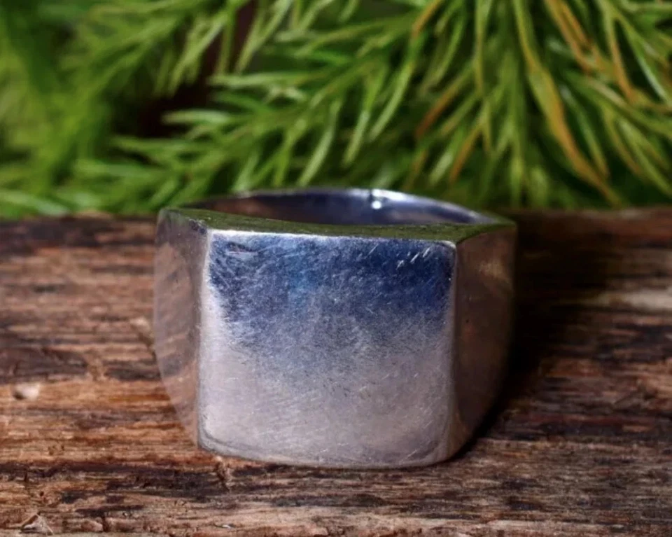 925 Sterling Silver Plain Signet Ring Square Cut Mens Ring Statement Ring Size - Image 3 of 4