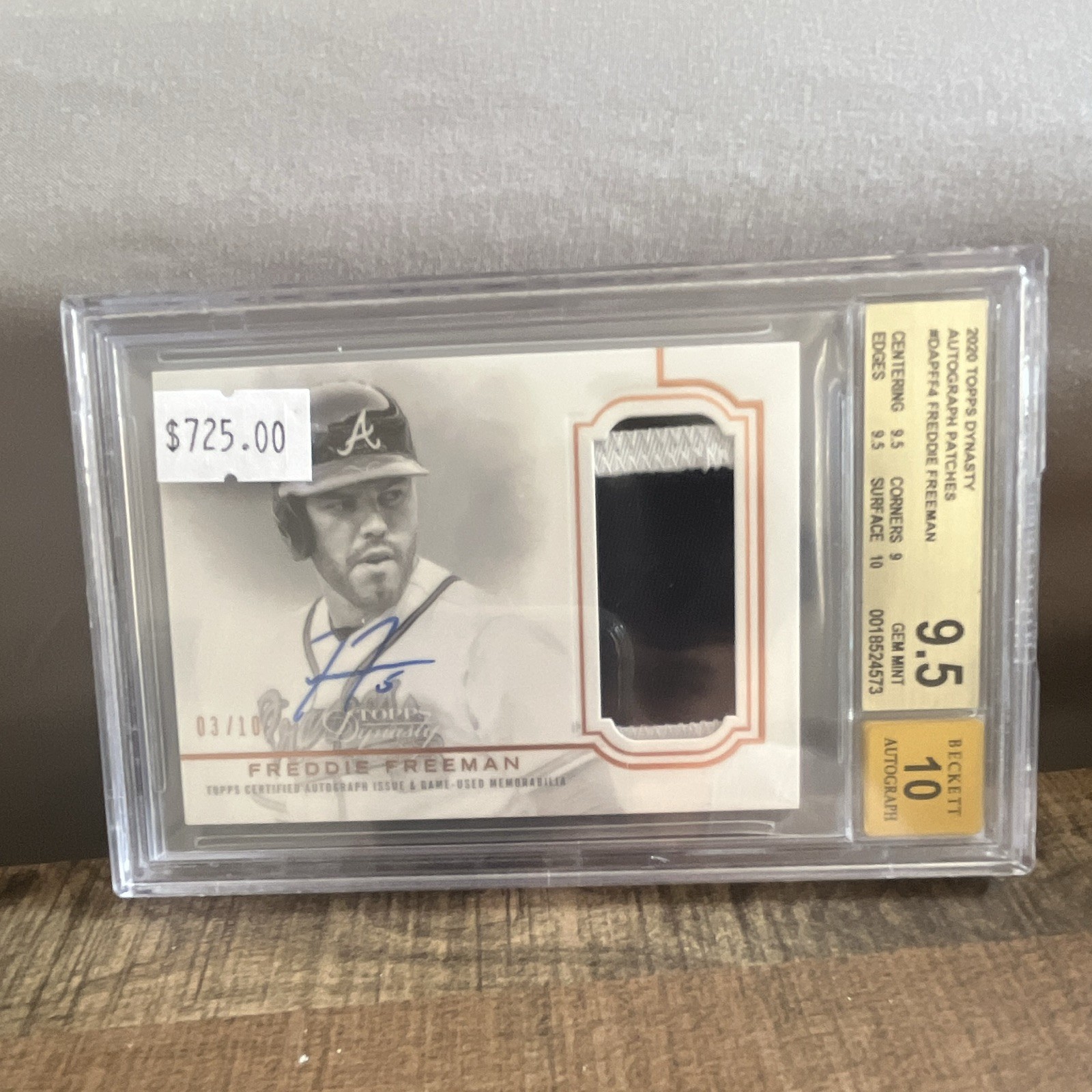 Topps 2020 Dynasty Freddie Freeman topps dynasty Auto Patch /10 bgs 9.5/10