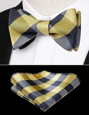Bow Ties for Men Check Plaid Self Tie Bow Tie and One Size H-01 Yellow /Grey