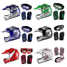 Youth Motocross Helmet Goggles Gloves Kids Dirt Bike Off Road Full Face ATV US