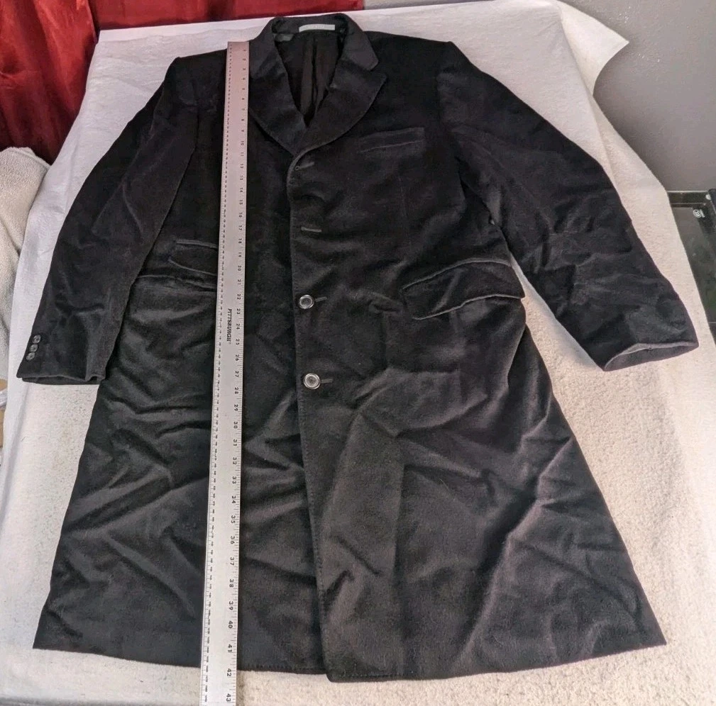 Hickey Freeman Coat Mens 44 Long 100% Wool Black Overcoat Jacket- Union Made - product detail image 13