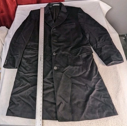 Hickey Freeman Coat Mens 44 Long 100% Wool Black Overcoat Jacket- Union Made  image 13