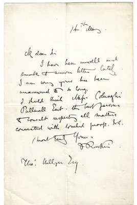 John Ruskin 1819-1900, handgeschriebener Brief 14,5. 1853?, an Thomas Hillyer