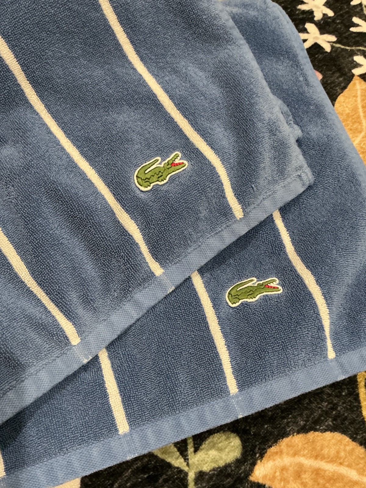 Lacoste Two Tone Blue White Striped Towel Large Bath Beach Towel Set 48” x 58” thumbnail 2