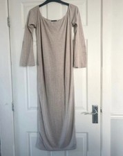 PrettyLittleThing Beige Flared Sleeve Maternity Dress Size 12